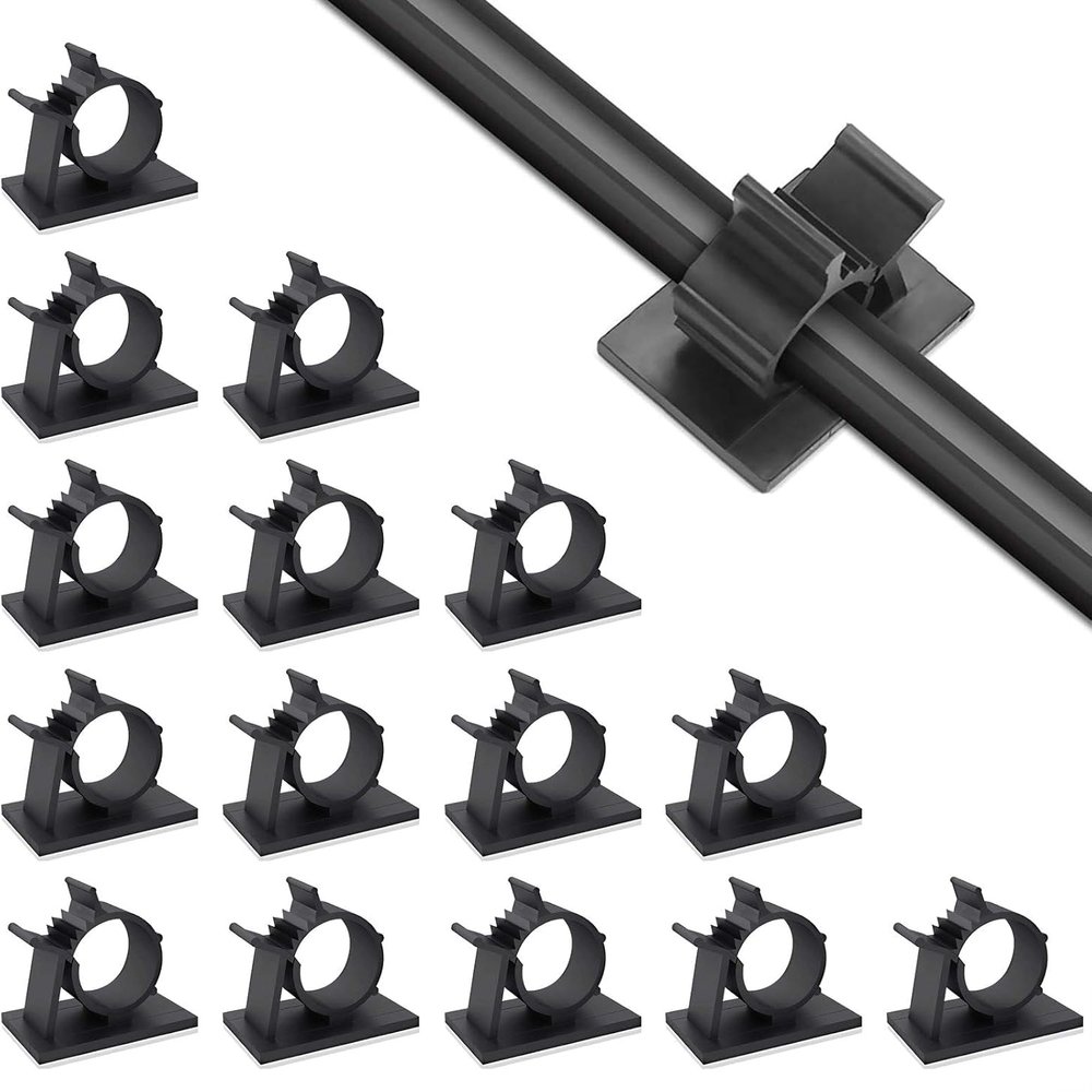 Viaky 30 Pcs Black Cable Wire Clips Adjustable Nylon Wire Holder Adhesive Cable Management Suitable for Maximum Diameter 0.6 inch (15.4mm) Cables