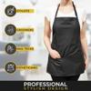 CHARLENE Adjustable Short Vinyl Apron with Personalization | Water-Proof, Utility Pockets | Grooming, Stylist | One-Size - Black view 2