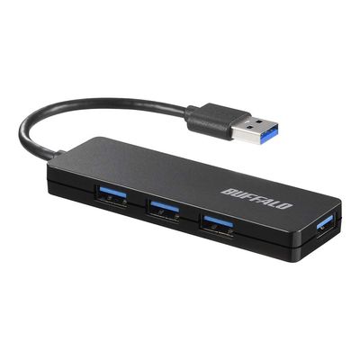 Buffalo BSH4U125U3BK USB Hub, USB 3.0, Slim Design, 4 Ports, Bus Power, Lightweight, Compatible with Windows, Mac, PS4, PS5, Chromebook, Telework, Work from Home