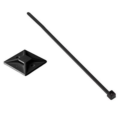 HellermannTyton Cable Tie and Mount Kit, 100 T18R0M4 4-inch Cable Ties with 100 MB3A0C2 Adhesive Mounts, UL Listed, 18 lb Tensile Strength, Black Nylon, Indoor Wire Management