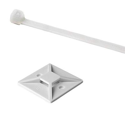 Hellermann Tyton 50 Pack Cable Tie 4" Long & Adhesive Cable Tie Mount - UL Rated 18lb Tensile Strength - White