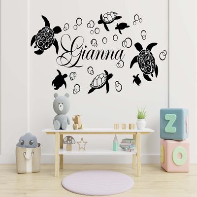 Create Your Own Personalized Sea Turtle Ocean Kids Home Decor - Choose Name and Color Custom Made Wall Decals Vinyl Sticker IR4934