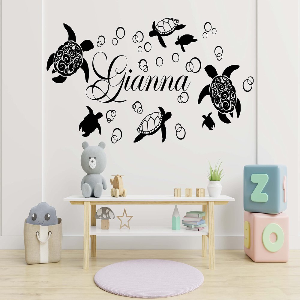 Create Your Own Personalized Sea Turtle Ocean Kids Home Decor - Choose Name and Color Custom Made Wall Decals Vinyl Sticker IR4934