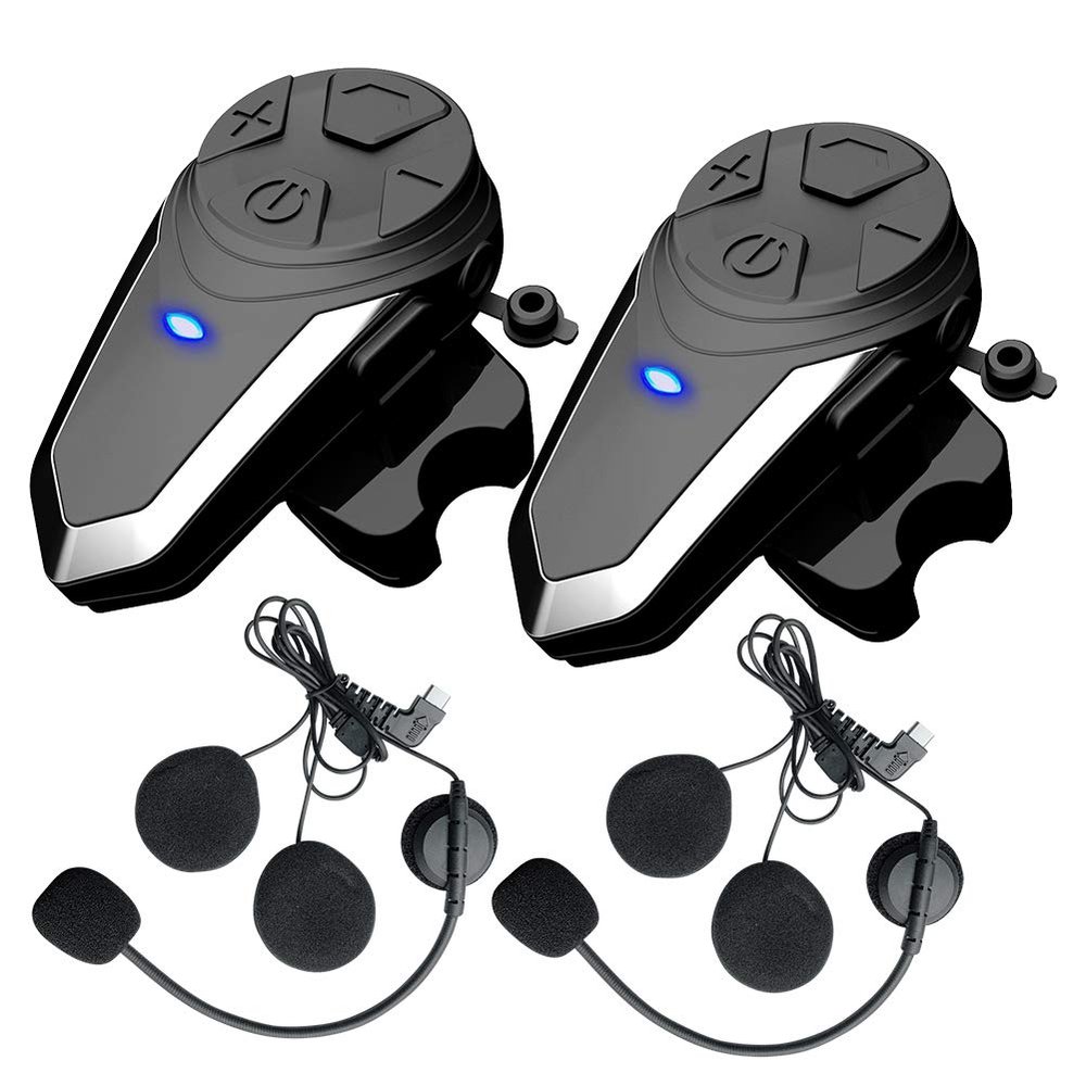 QSPORTPEAK 2X BT-S3 Motorcycle Intercom Communication System, Motorbike Bluetooth Headset with Microphone, Helmet Wireless Headphones for Riding/Skiing - 2 Pack
