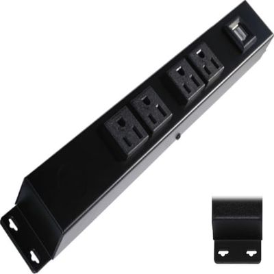 12" Hardwired Power Strip (NO Power Cord), 4 Horizontal Outlets (NOT Tamper Resistant), with Ears (with mounting tabs on Both Ends), 15A (NOT a 20 Amp Unit), with USB, Black