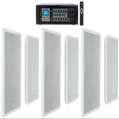 Rockville RCS180-6 Bundle: 180 Watt 6-Zone 70V Commercial Amplifier with Bluetooth, (6) RockSlim 70W White 5.25-in 70V Wall Speakers for Restaurants, Offices, and Retail Spaces, 7-Items