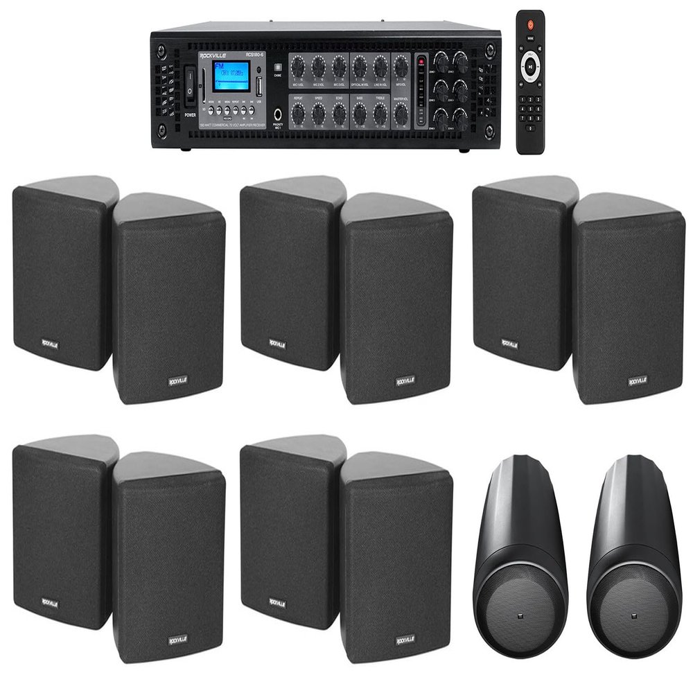 6-Zone Amp+10 3.5" Black Cube+2 JBL Pendant Speakers for Restaurant/Bar/Cafe