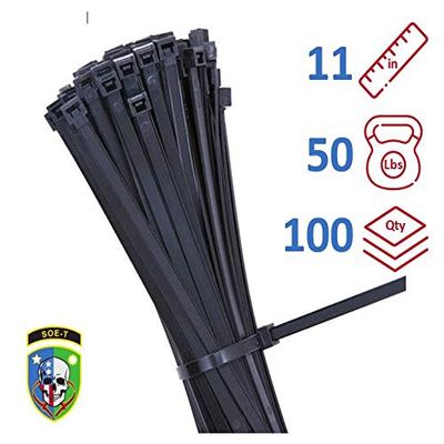100 Pack Cable Zip Ties Heavy Duty"Made in the USA" 11 inch, Black