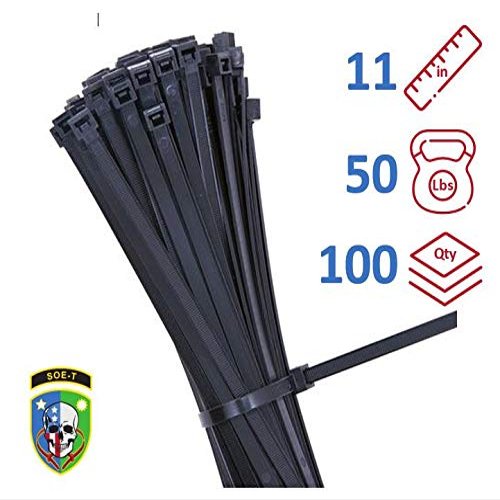 100 Pack Cable Zip Ties Heavy Duty"Made in the USA" 11 inch, Black