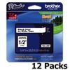 Brother Genuine P-Touch TZE-231, 1/2" (0.47") Wide Standard Laminated Tape, Black on White, for Indoor or Outdoor Use, Water-Resistant, 0.47" x 26.2' (12mm x 8M), Pack of 12 view 1