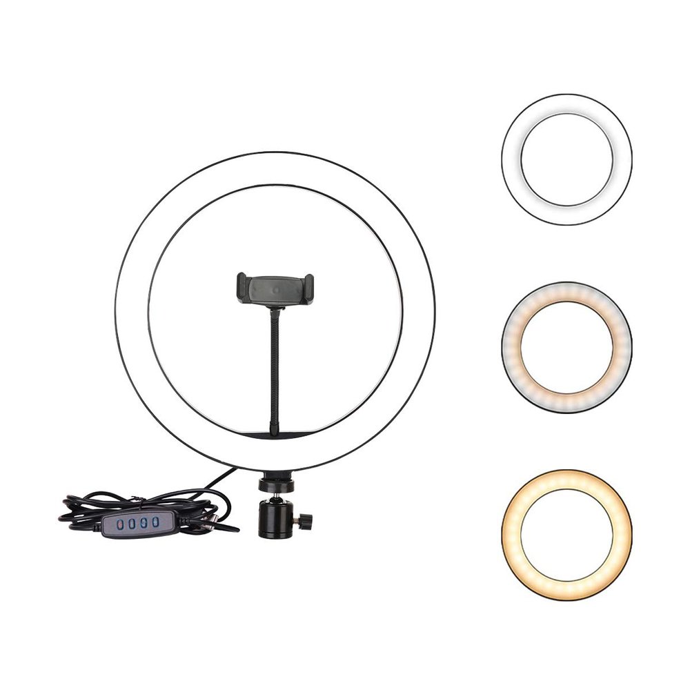 Ring Light OEBLD Dimmable with 3 Light Modes & 10 Brightness Level 360 Rotae LED Ring Fill Lights for Phone Live Stream Makeup YouTube Video Shooting (C(10'' Ring Light with Clip))