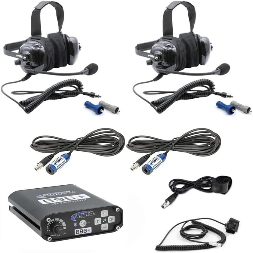 Rugged Radios Carbon Fiber Ultimate Headset for Stereo and Off Road Intercoms with Noise Cancelling Microphone and Offroad/STX Adaptors (in Car Communication Kit Behind The Head Headsets)