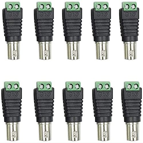 bnafes Female Jack to AV 2 Screw Terminal Connector for Coaxial CAT 5 to CCTV BNC Camera Video Balun Adapter (Green) - 10 Pcs