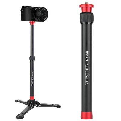 LR-252 Monopod 2 Sections Extendable 26.5-44cm Aluminum Alloy Adjustable Desktop Tripod Extension Rod with 1/4" &3/8" Screw Interface Suitable for Selfies, Photography, Video