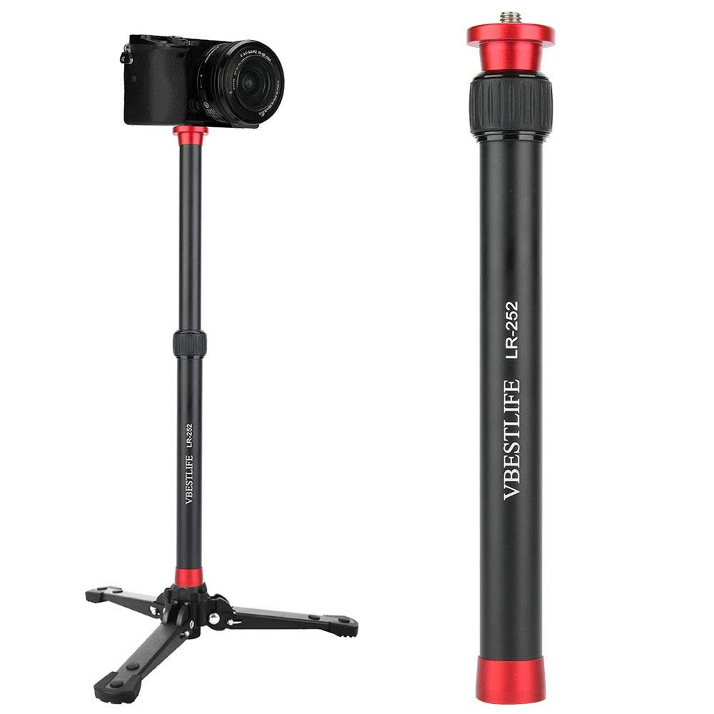 LR-252 Monopod 2 Sections Extendable 26.5-44cm Aluminum Alloy Adjustable Desktop Tripod Extension Rod with 1/4" &3/8" Screw Interface Suitable for Selfies, Photography, Video