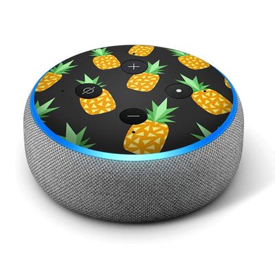 Pineapples Dark Background - Vinyl Decal Skin Compatible with Amazon Echo Dot 3rd Generation Alexa - Decorations for Your Smart Home Speakers, Great Gift for mom, dad, Birthday, Kids