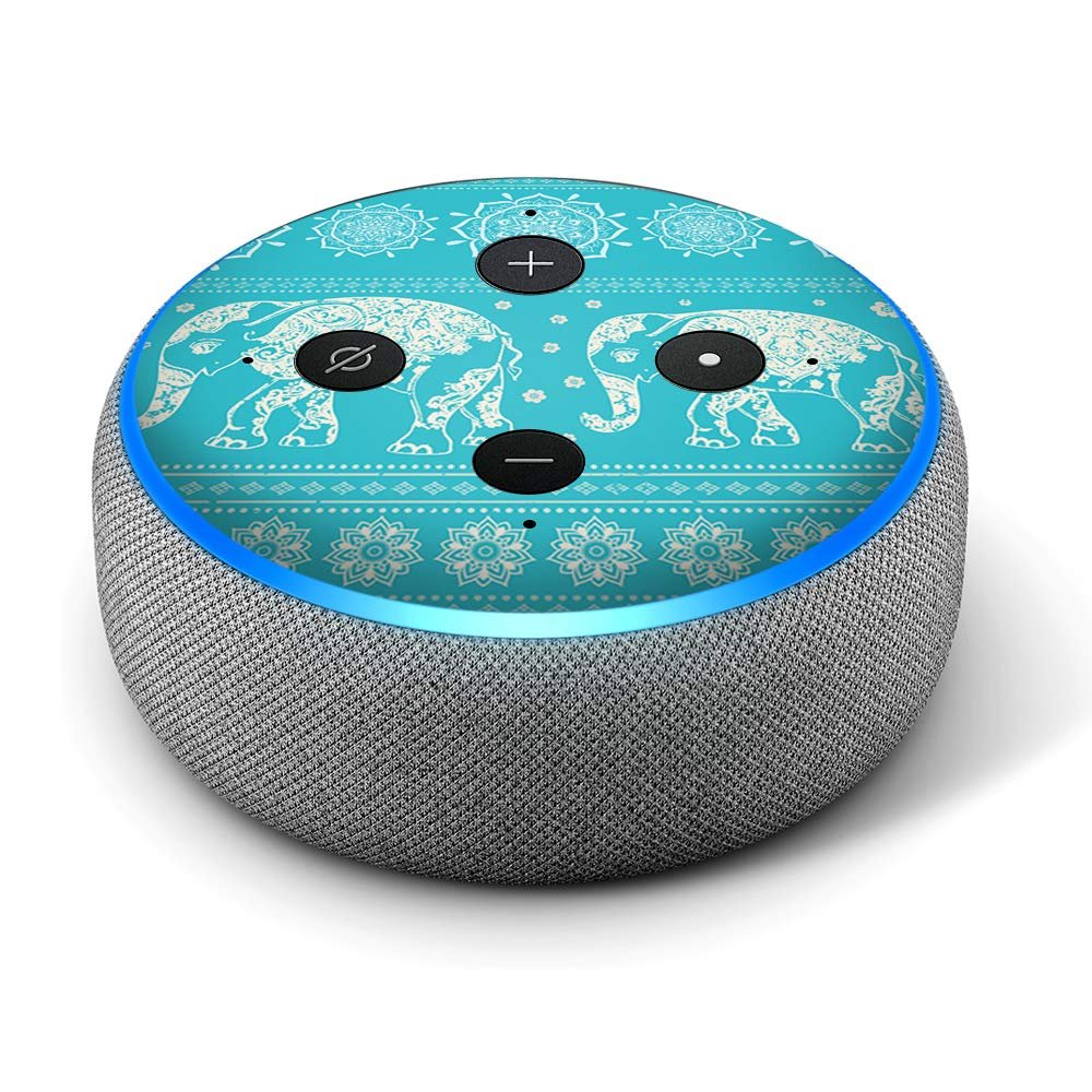 Blue Elephant Pattern Print - Vinyl Decal Skin Compatible with Amazon Echo Dot 3rd Generation Alexa - Decorations for Your Smart Home Speakers, Great Accessories Gift for mom, dad, Birthday, Kids