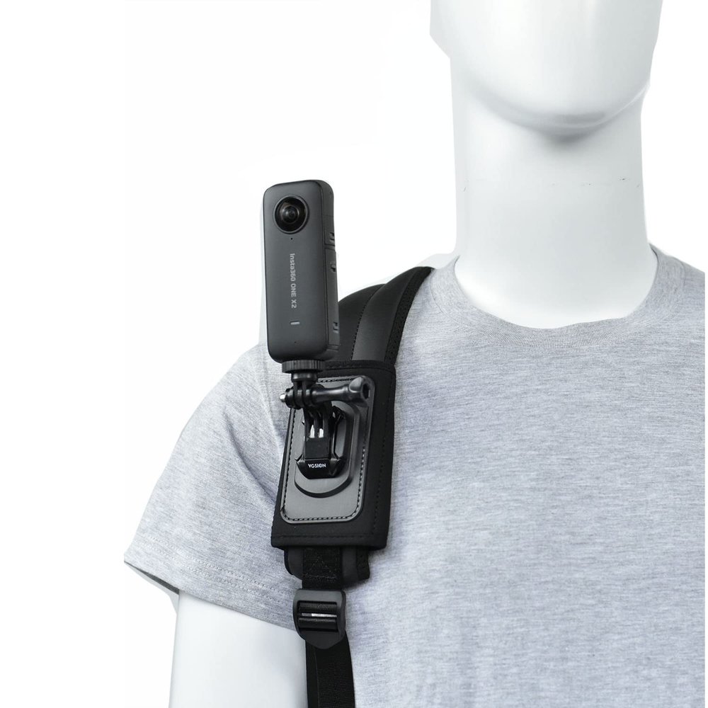 VGSION Action Camera Backpack Mount for GoPro Hero 13/12/11, Compatible with Insta360 X5/X4/X3/Ace, One RS, Go3, Angle Adjustable