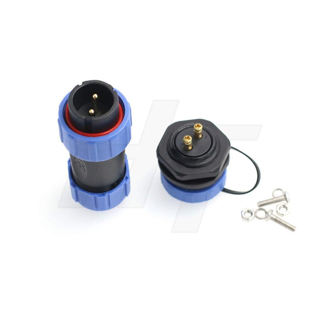 HangTon HE21 2 Pin 30A 500V Connector Cable Male Plug Panel Mount Socket LED Power, Waterproof Aviation Circular Connector (Crimp)