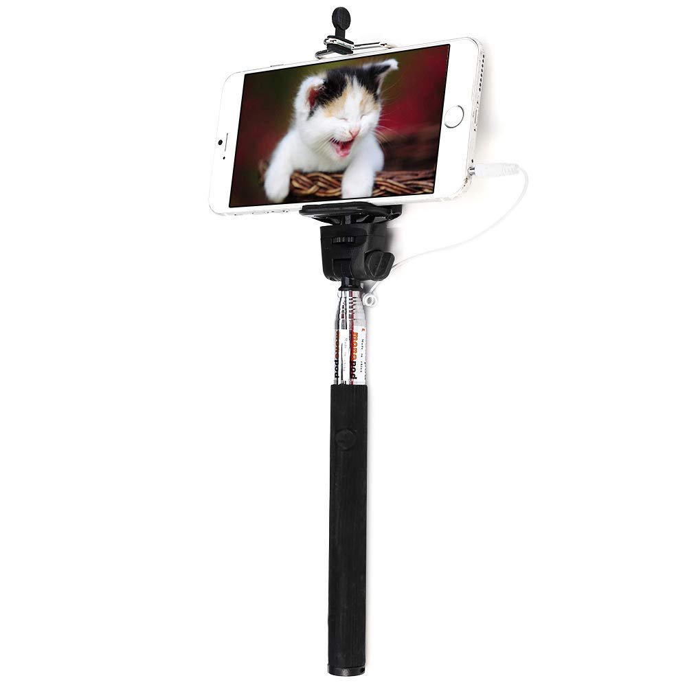 Z07-5S 3.5mm USB Cable Connection Extendable Self Portrait Selfie Handhold Stick Monopod with Adjustable Holder (Black)