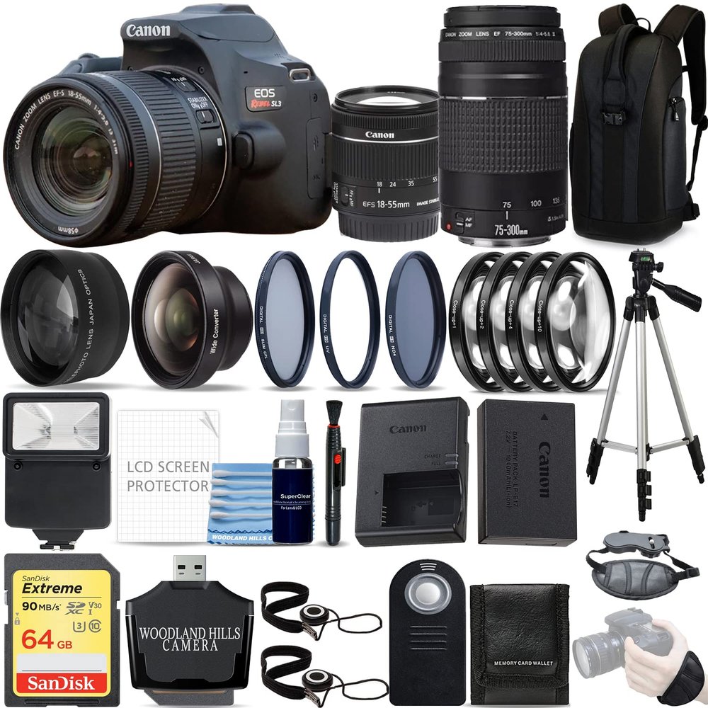 Canon EOS Rebel SL3 4K DSLR Camera (Black) with EF-S 18-55mm is STM and EF 75-300mm f/4-5.6 III Lens Kit 64GB Ultimate Travel Bundle