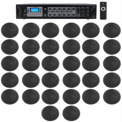 Rockville 6-Zone Amp+32 Black 5" Ceiling Speakers for Restaurant/Bar/Cafe/Office