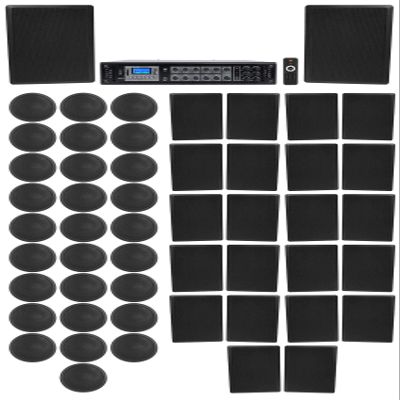Rockville 6-Zone Amp+28 5" Black Ceiling+24 Wall Restaurant/Bar/Cafe Speakers