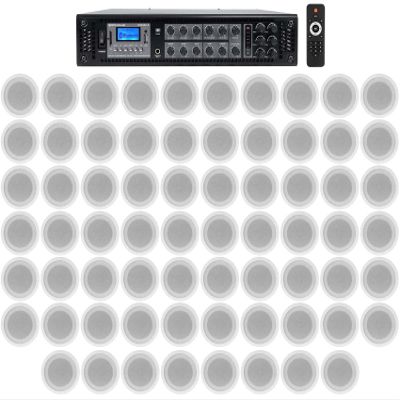 Rockville RCS350-6 Bundle: 350-Watt 6-Zone 70V Commercial/Restaurant Amplifier/Bluetooth, (68) CCL5T White 5 in 70V Ceiling Speakers in White, for Restaurant/Office/Hotel, 69-Items