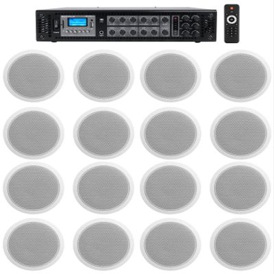 Rockville CCL6T Bundle: (16) 70V 6-in Commercial Ceiling Speakers, White, RCS180-6 180 Watt 6 Zone 70V Bluetooth Commercial Amplifier for Restaurant/Office, 17-Items