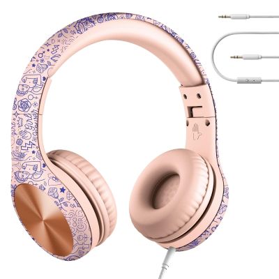 LilGadgets Connect+ Pro Wired Kids Headphones for School with Microphone, Volume Limiting Over-Ear Headset with Cord, SharePort Technology & SoftTouch Padding, Girl Power