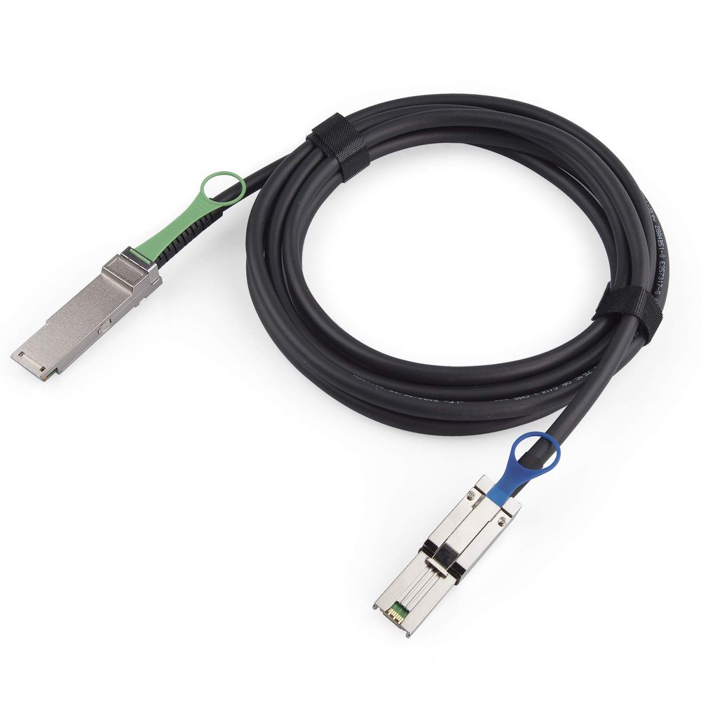 10Gtek QSFP (SFF-8436) to SFF-8088 DDR Hybrid Mini SAS Cable, External Copper SAS Cable for NetApp DS4243 DS4246 DS2246, 100-Ohm, 0.5-m(1.6ft)
