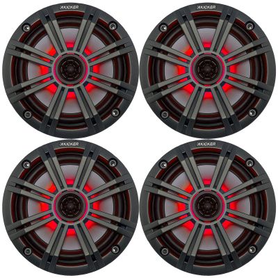 2 Pairs (4 Speakers Total) of Kicker 6.5" OEM Replacement 195W Marine Coaxial 2-Way Speakers (Charcoal Grilles) with Multicolor LED Lighting Capability