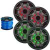 2 Pairs (4 Speakers Total) of Kicker 6.5" OEM Replacement 195W Marine Coaxial 2-Way Speakers (Charcoal Grilles) w/Multicolor LED Lighting Capability, Enrock 16-Gauge Speaker Wire view 1