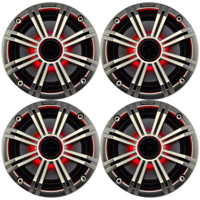 2 Pairs (4 Speakers Total) of Kicker 6.5" OEM Replacement 195W Marine Coaxial 2-Way Speakers (Silver Grilles) with Multicolor LED Lighting Capability