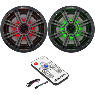 1 Pair (2 Speakers Total) of Kicker 6.5" OEM Replacement 195W Marine Coaxial 2-Way Speakers (Charcoal Grilles) w/Color Changing LED Capability, LED Lighting Remote Controller