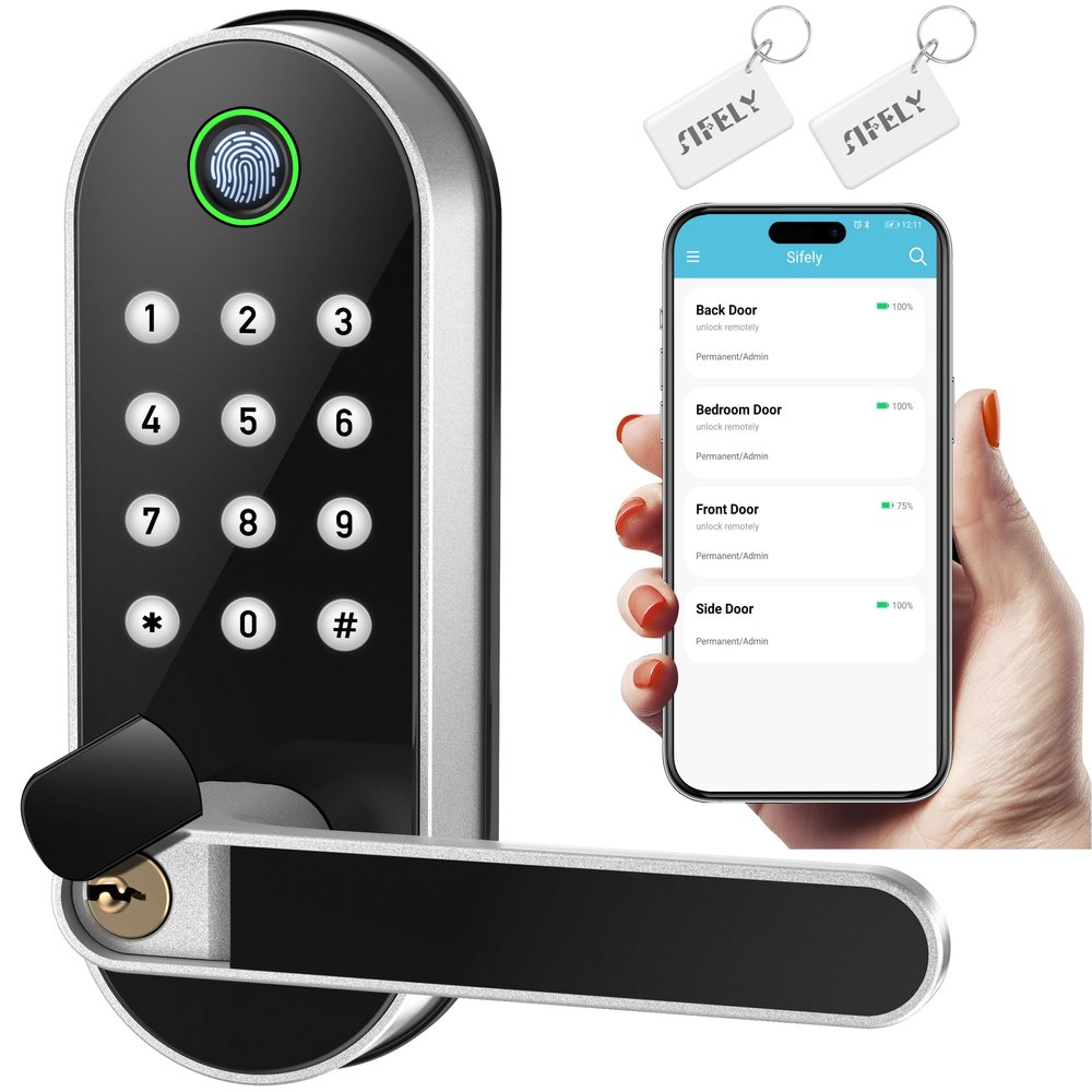 Fingerprint Smart Door Lock with Handle & Keypad  No More Lost Keys, Keyless Entry & Remote Access for Home, Kids, Airbnb & Rental Property, DIY Install, Alexa & Google Compatible