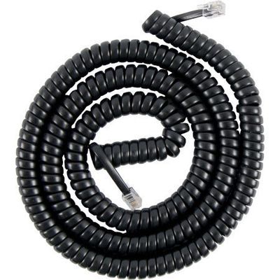 Bistras 15 Feet Coild Black Phone Telephone Extension Cord Cable Wire with Standard RJ-11