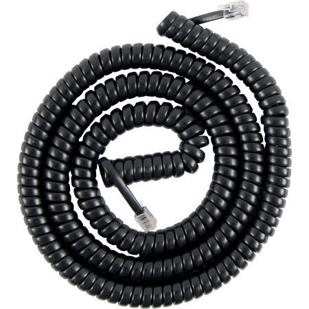 Bistras 15 Feet Coild Black Phone Telephone Extension Cord Cable Wire with Standard RJ-11