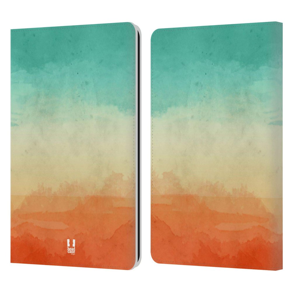 Head Case Designs Teal and Orange Watercoloured Ombre Leather Wallet Case Compatible with Kindle Paperwhite 1/2 / 3