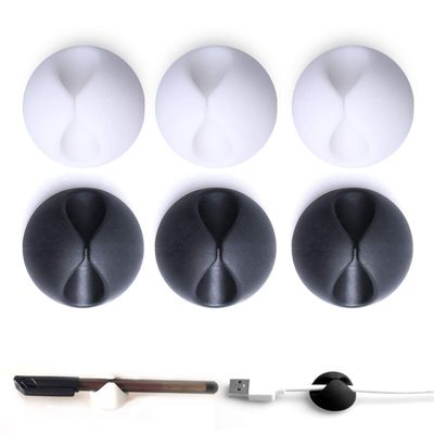 LOMILY Cable Clips Organizer - Desktop Cable Holder, Cord Clips for Computer, Office, Nightstand, Table, Cubicle (3 Black + 3 White)