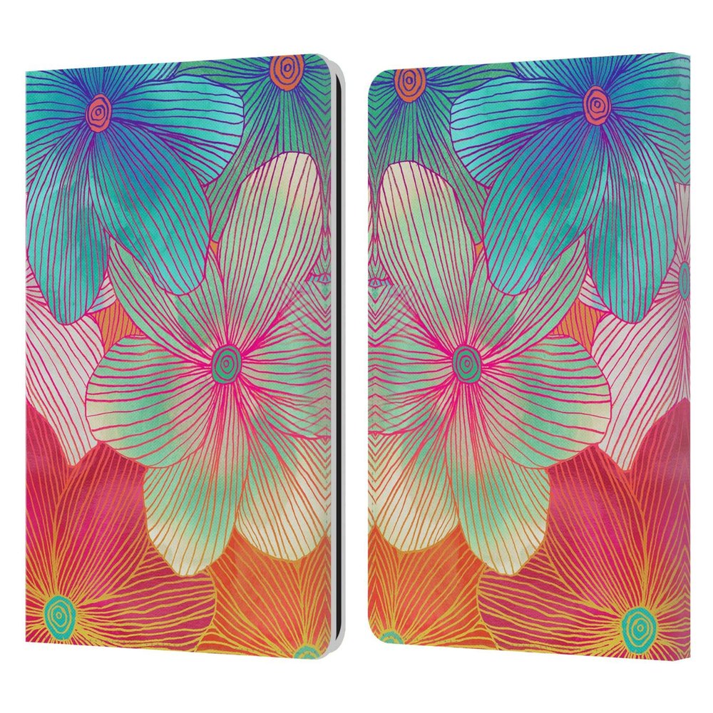 Head Case Designs Officially Licensed Micklyn Le Feuvre Tropical Flowers in Pink Orange Florals 2 Leather Wallet Case Compatible with Kindle Paperwhite 1/2 / 3