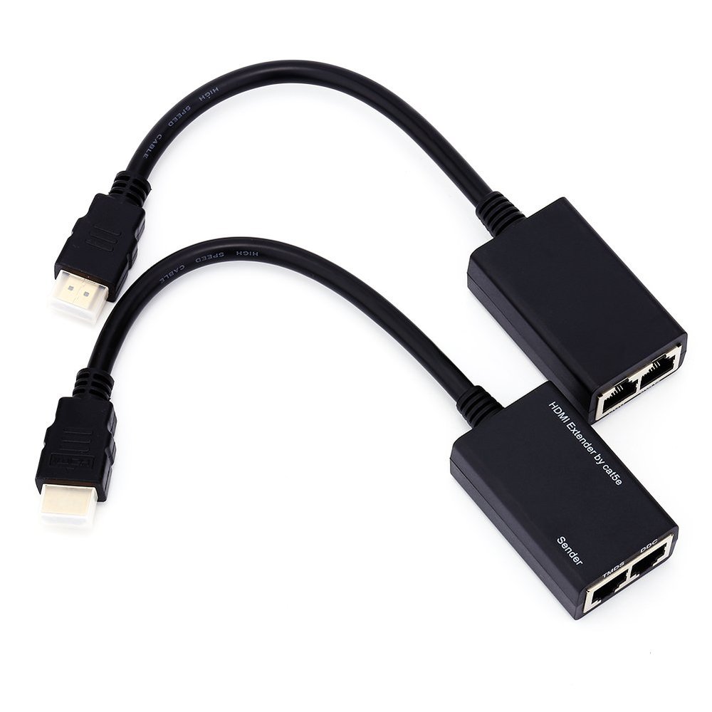 30M HDMI Extender Repeater by CAT5e, Sender + Receiver, TMDS DDC Over RJ45 CAT5e CAT6 LAN Ethernet Balun Extender Adapter Up to 1080P Supports 3D, Black