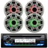 Single DIN Marine AM/FM Bluetooth USB AUX Stereo CD Player Receiver Bundle Combo with 4 x Kicker 6.5" OEM Replacement 150W Coaxial 2-Way Speakers (White Grilles) w/Multicolor LED Lighting view 1