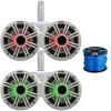 4X Kicker 6.5" OEM Replacement 195W Coaxial 2-Way Multicolor LED Speakers (White Grilles) with Weather-Proof White Twin Tower Enclosures, Enrock 50 Feet 16-Gauge Speaker Wire view 1