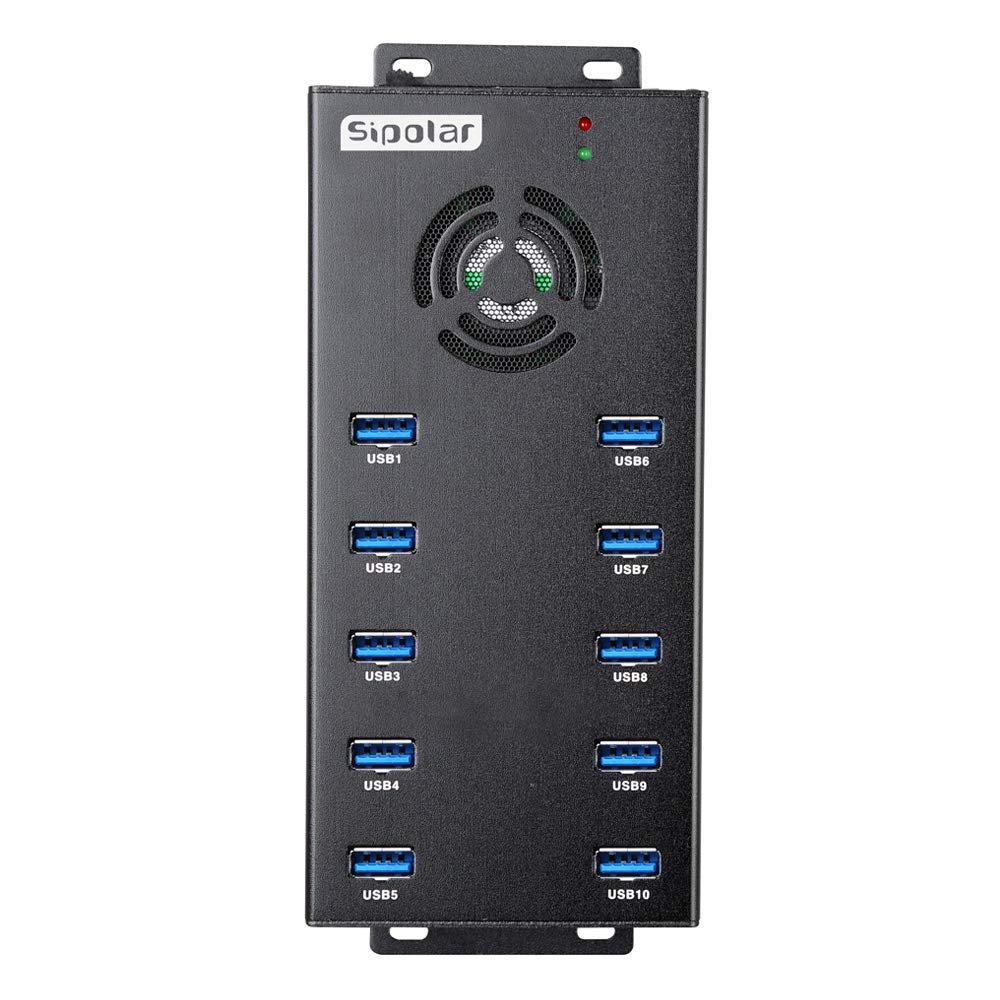 Powered USB Hub 3.0, Sipolar 10-Port USB Hub with 12V 10A Power Adapter, Multi USB Port Expander Fast Data Transfer USB Data Hub Splitter for Laptop, PC,Mobile, Mobile HDD, Flash Drives