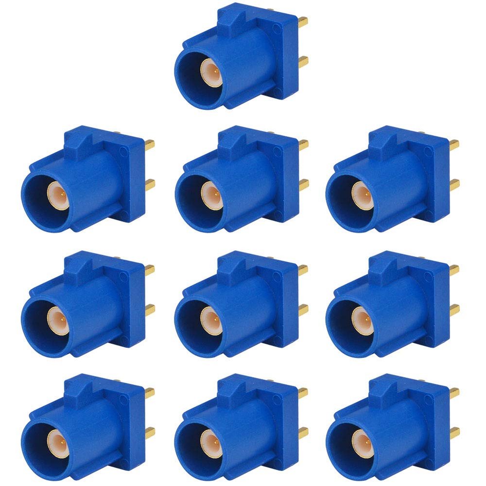 Car Antenna Fakra C Blue 5005 Male Plug PCB Mount Goldplated Straight Connecntor for GPS Telematics or Navigation Pack of 10