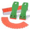FOSHIO 2PCS Green Plastic Razor Sticker Remover Paint Scrapers with Contoured Grip + 100 PCS 1.5 inch Refillable Double Edge Plastic Razor Blades for Cleaning Adhesive Vinyl Decals Stickers Labels view 1