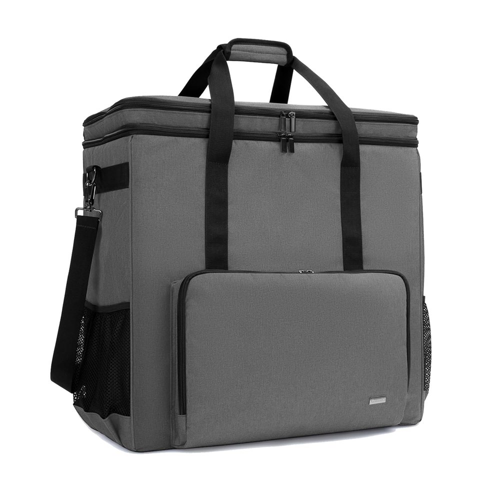 CURMIO Dual-Layer PC Carrying Case, Desktop Travel Bag with Removable Bottom Board for PC Tower, Keyboard, Mouse, Bag Only, Grey