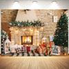 Haboke 7x5ft Christmas Fireplace Theme Backdrop for Photography Christmas Tree Decorations for Xmas Party Supplies Background Pictures Banner Photo Studio Decor Booth Props view 2
