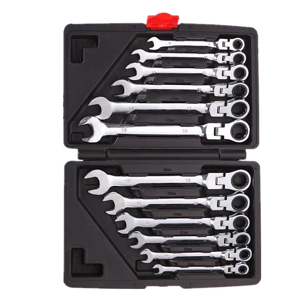 HWZ 12pc Universal Metric Combination Ratchet Spanners Set Key Ratchet Wrench Set Car Repair Set Wrenches 8-19mm Car Repair Tools
